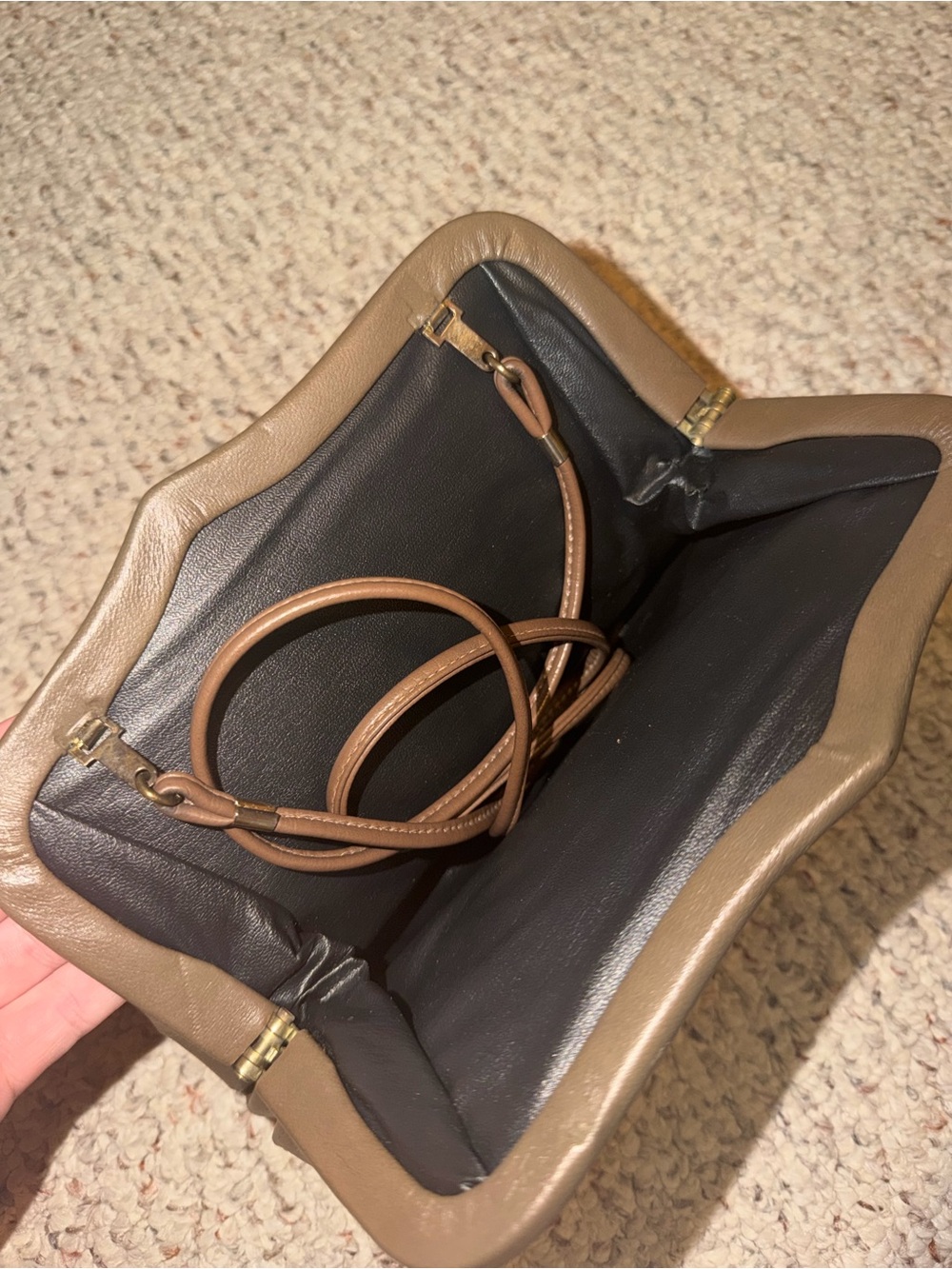 Leather Frame Handbag with Gray Strap